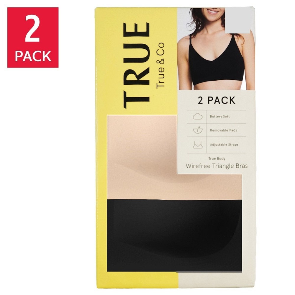 True & Co Women's Wirefree Bra, 2-Pack, Black / Nude, Size XL